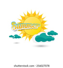 beautiful summer illustrations . vector summer label. summer icon with sun and clouds. Stylized design element. Background design for banner, poster, flyer, cover, brochure. Logo design.