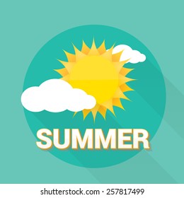 beautiful summer illustrations . vector summer label. summer icon with sun and clouds.