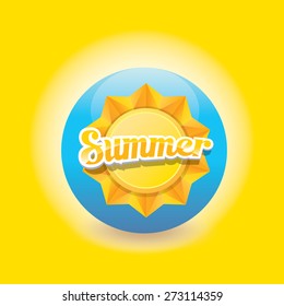 beautiful summer illustrations . vector summer label on orange background. summer icon with sun.  summer poster template