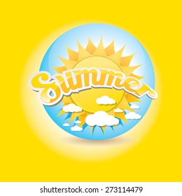 beautiful summer illustrations . vector summer label on orange background. summer icon with sun.  summer poster template