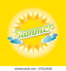 beautiful summer illustrations . vector summer label on orange background. summer icon with sun.  summer poster template
