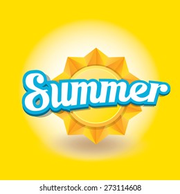 beautiful summer illustrations . vector summer label on orange background. summer icon with sun.  summer poster template