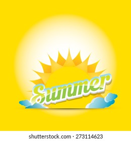 beautiful summer illustrations . vector summer label on orange background. summer icon with sun.  summer poster template