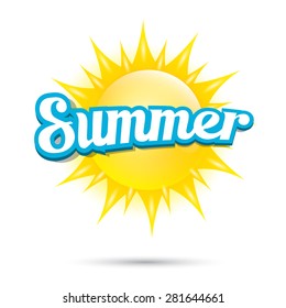 beautiful summer illustrations . vector summer label. summer icon with sun. Stylized design element. Background design for banner, poster, flyer, cover, brochure. Logo design.