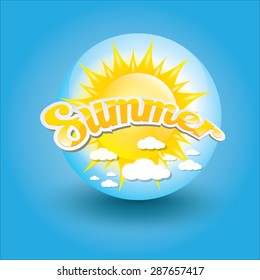 beautiful summer illustrations . vector summer label. summer icon with sun. Stylized design element. Background design for banner, poster, flyer, cover, brochure. Logo design.