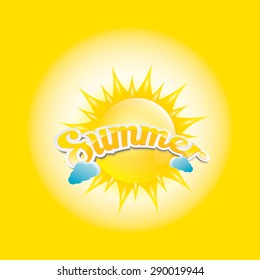 beautiful summer illustrations . vector summer label on orange background. summer icon with sun. summer poster template