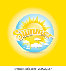 beautiful summer illustrations . vector summer label on orange background. summer icon with sun. summer poster template