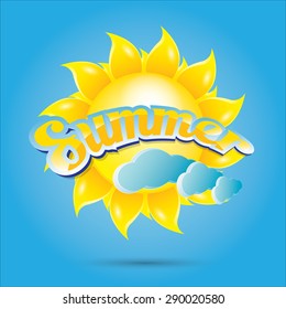 beautiful summer illustrations . vector summer label. summer icon with sun. Stylized design element. Background design for banner, poster, flyer, cover, brochure. Logo design.