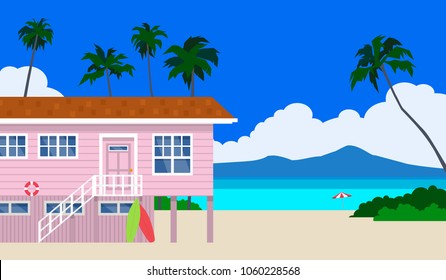 beautiful summer landscape with beach house palms sand ocean