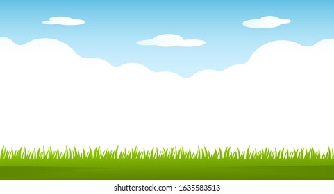 Beautiful summer landscape blue sky with clouds and green grass on the lawn. vector illustration isolated