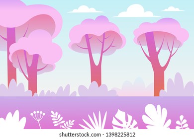 Beautiful summer landscape in flat style. Vector illustration