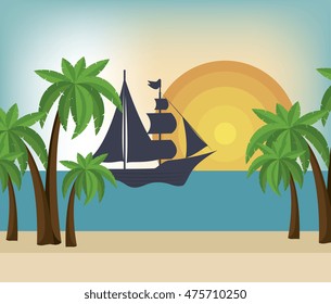 beautiful summer landscape icon vector illustration design