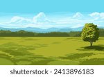 Beautiful summer landscape with trees and meadow
