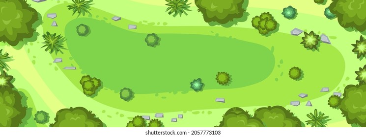 Beautiful summer landscape with trees. View from above. Hill. Illustration in a flat style. Scenarios from above. Cartoon design. Vector.