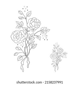Beautiful summer line pattern of flowers. Decoration from roses on a white background. Fashion in a vector illustration