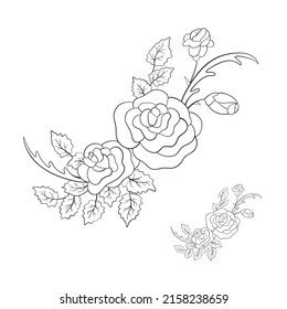 Beautiful summer line pattern of flowers. Decoration from roses on a white background. Fashion in a vector illustration