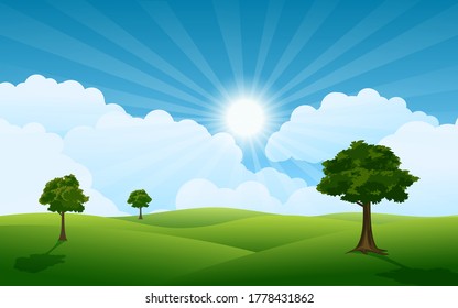 Beautiful summer nature background with sunburst