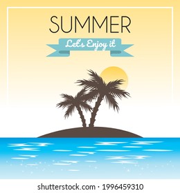 Beautiful summer on tropical beach with coconut trees, Vector Illustration.