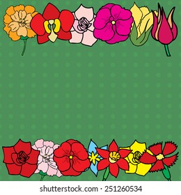 Beautiful summer ornate from many flowers, seamless pattern. Vector illustration, drawn doodle