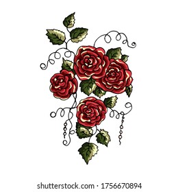 Beautiful summer pattern of flowers. Decoration from roses on a white background. Fashion in a vector illustration