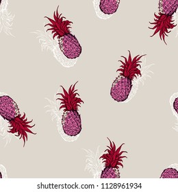 Beautiful Summer pineapple hand drawn with shadow seamless pattern vector for fashion ,fabric,wallpaper and all prints on light grey background color.