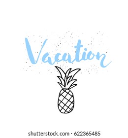Beautiful summer poster with hand drawn lettering.  Template for sail, tropical vacation, banner, invitation, envelope, background, journal cards. 