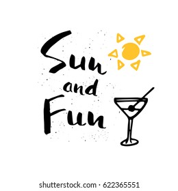 Beautiful summer poster with hand drawn lettering.  Template for sail, tropical vacation, banner, invitation, envelope, background, journal cards. 
