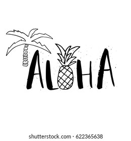 Beautiful summer poster with hand drawn lettering.  Template for sail, tropical vacation, banner, invitation, envelope, background, journal cards. 