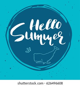 Beautiful summer poster with hand drawn lettering.  Template for sail, tropical vacation, banner, invitation, envelope, background, journal cards. Indian blue collection