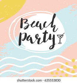 Beautiful summer poster with hand drawn lettering.  Template for sail, tropical vacation, banner, invitation, envelope, background, journal cards. 
