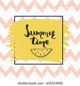Beautiful summer poster with hand drawn lettering.  Template for sail, tropical vacation, banner, invitation, envelope, background, journal cards. 