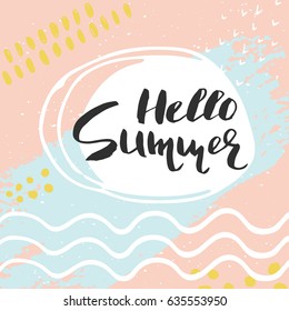 Beautiful summer poster with hand drawn lettering.  Template for sail, tropical vacation, banner, invitation, envelope, background, journal cards. 
