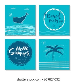 Beautiful summer poster with hand drawn lettering.  Template for sail, tropical vacation, banner, invitation, envelope, background, journal cards. Indian blue collection