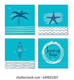 Beautiful summer poster with hand drawn lettering.  Template for sail, tropical vacation, banner, invitation, envelope, background, journal cards. Indian blue collection