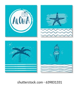 Beautiful summer poster with hand drawn lettering.  Template for sail, tropical vacation, banner, invitation, envelope, background, journal cards. Indian blue collection