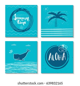 Beautiful summer poster with hand drawn lettering.  Template for sail, tropical vacation, banner, invitation, envelope, background, journal cards. Indian blue collection