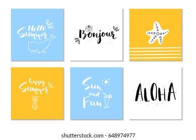 Beautiful summer poster with hand drawn lettering.  Template for sail, tropical vacation, banner, invitation, envelope, background, journal cards. 