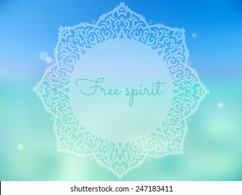 beautiful summer poster with mandala and "free spirit" text