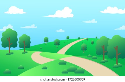 Beautiful summer scenery is perfect for tranquility. Flat design vector illustration