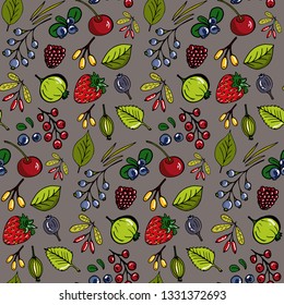 beautiful summer seamless pattern of berries and leaves