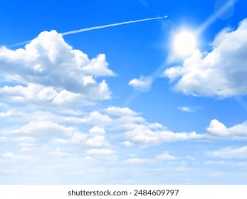  Hermosos fondos del marco del cielo del verano con las nubes del avión que vuelan en el cielo azul con las gráficas del Web de las nubes.