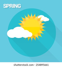 beautiful summer or spring illustrations . vector summer label. summer icon with sun and clouds.