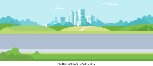 Beautiful summer or spring outdoors urban city park. Panoramic cityscape concept horizontal banner vector illustration