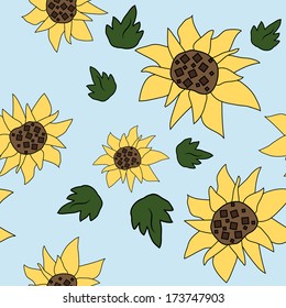 Beautiful summer sunflower pattern on blue background