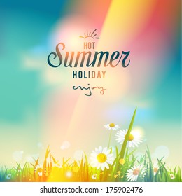Beautiful summer sunrise or sunset. Vector seasonal illustration.