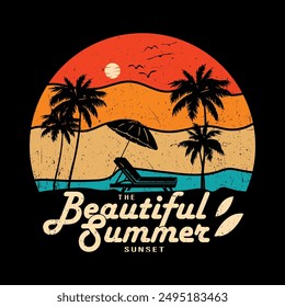 The Beautiful Summer Sunset Retro summer t shirt designs, Summer quotes T shirt Design Vector