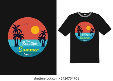 The beautiful summer sunset Summer T-shirt Design.