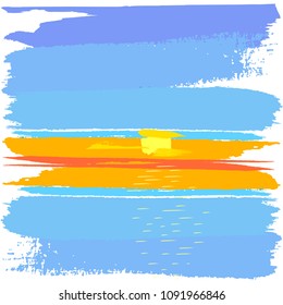 Beautiful summer sunset. Summer sunset vector illustration. Oil painting style sunset.