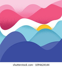 Beautiful summer sunset. Summer sunset vector illustration. 