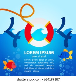 A beautiful summer template for a banner or leaflets with a life ring and sea.